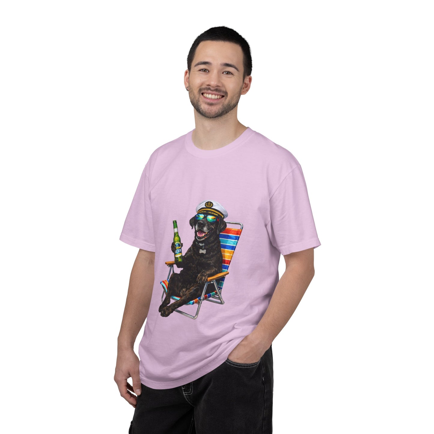 Captain Pup Beach Chair T-Shirt — Funny Dog Vacation Graphic Tee