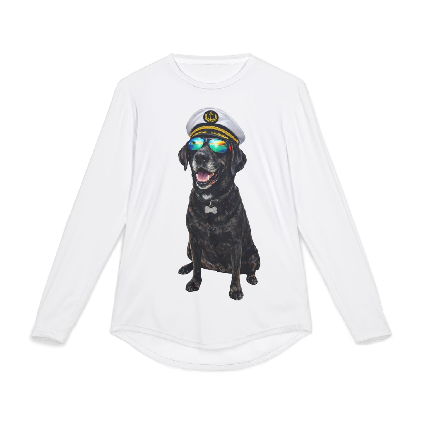 Captain Pup Fishing UV Long Sleeve Shirt — Black Labrador in Captain Hat & Sunglasses