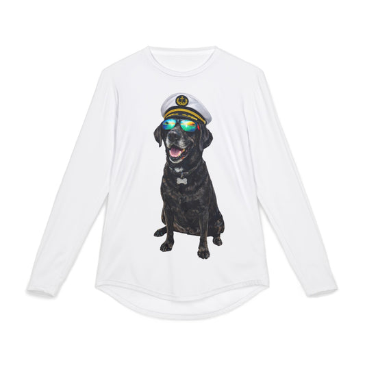 Captain Pup Fishing UV Long Sleeve Shirt — Black Labrador in Captain Hat & Sunglasses