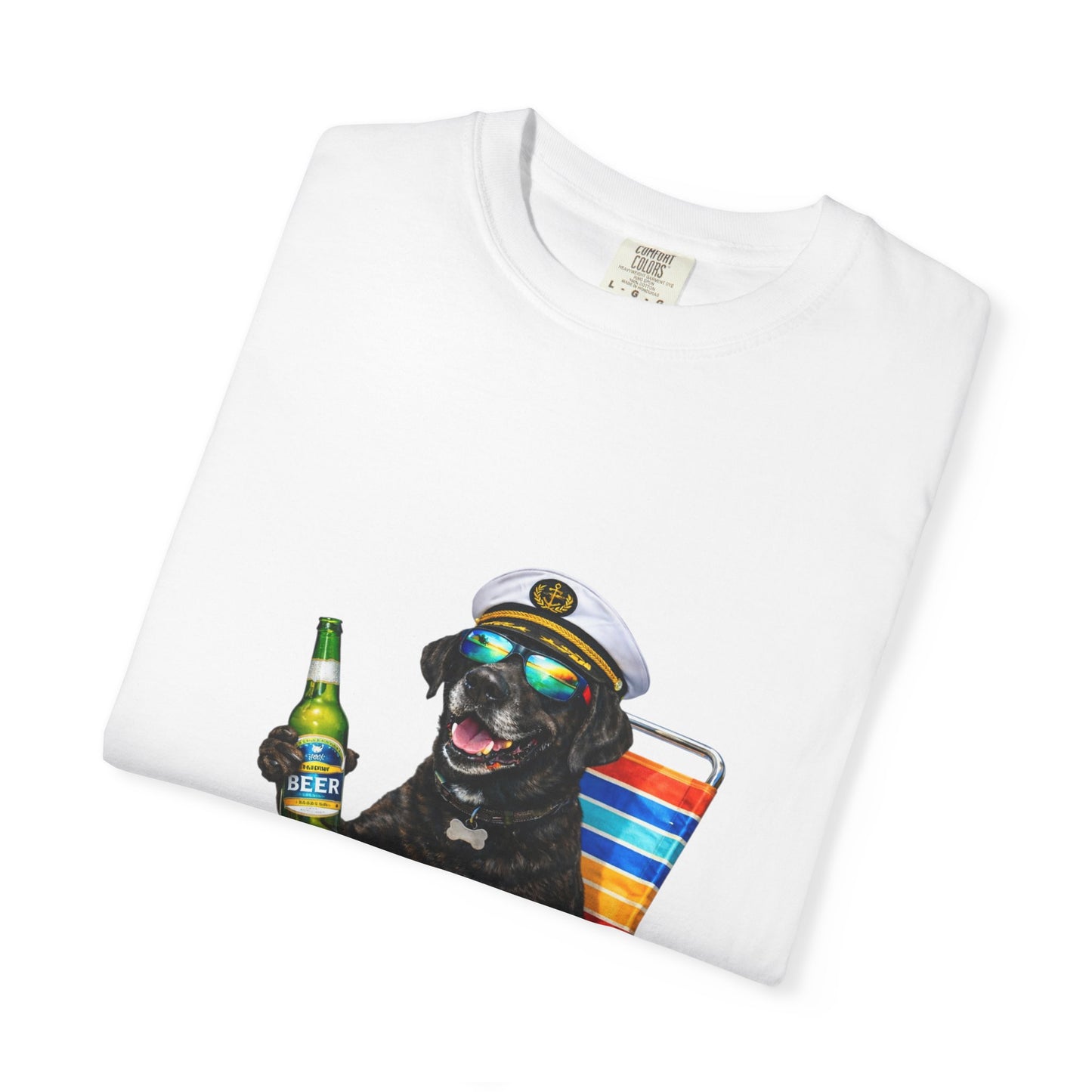 Captain Pup Beach Chair T-Shirt — Funny Dog Vacation Graphic Tee