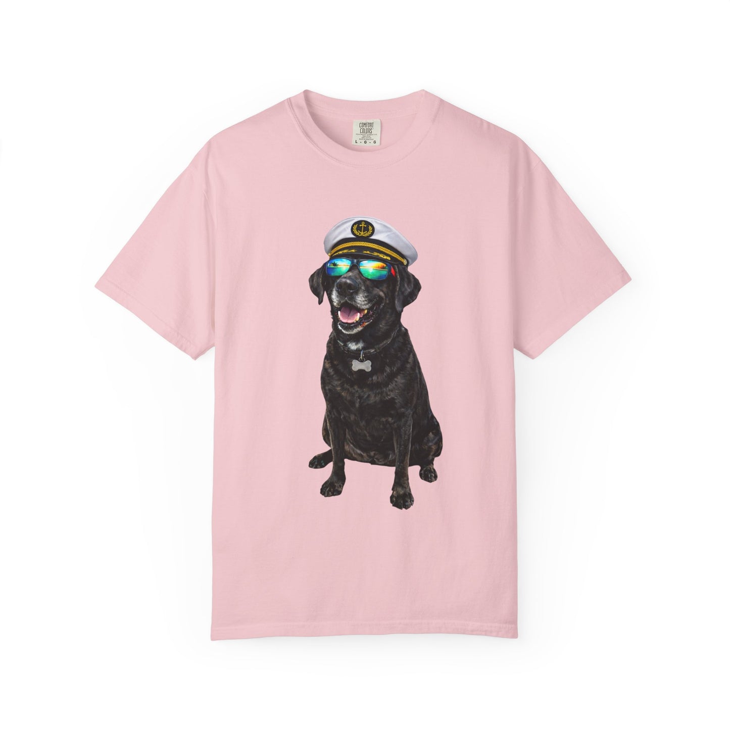 Captain Pup Graphic T-Shirt — Dog with Captain Hat & Sunglasses