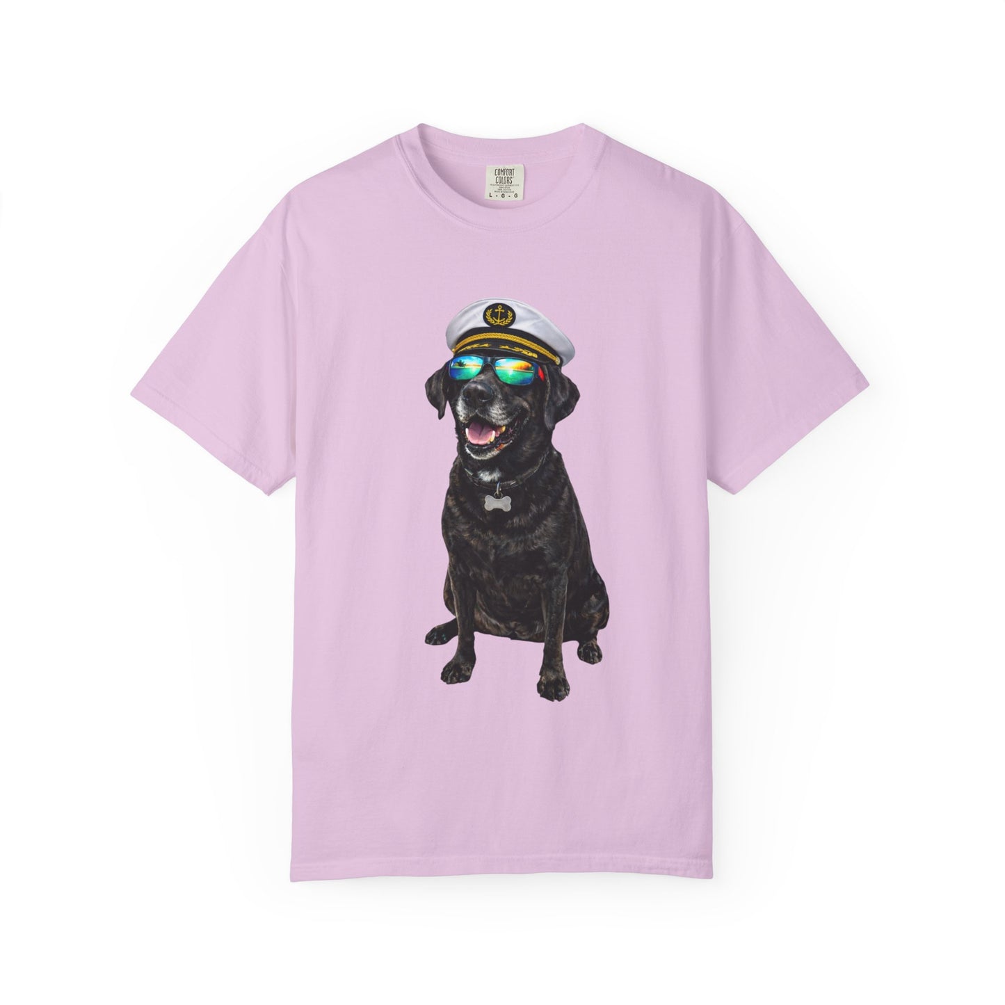 Captain Pup Graphic T-Shirt — Dog with Captain Hat & Sunglasses
