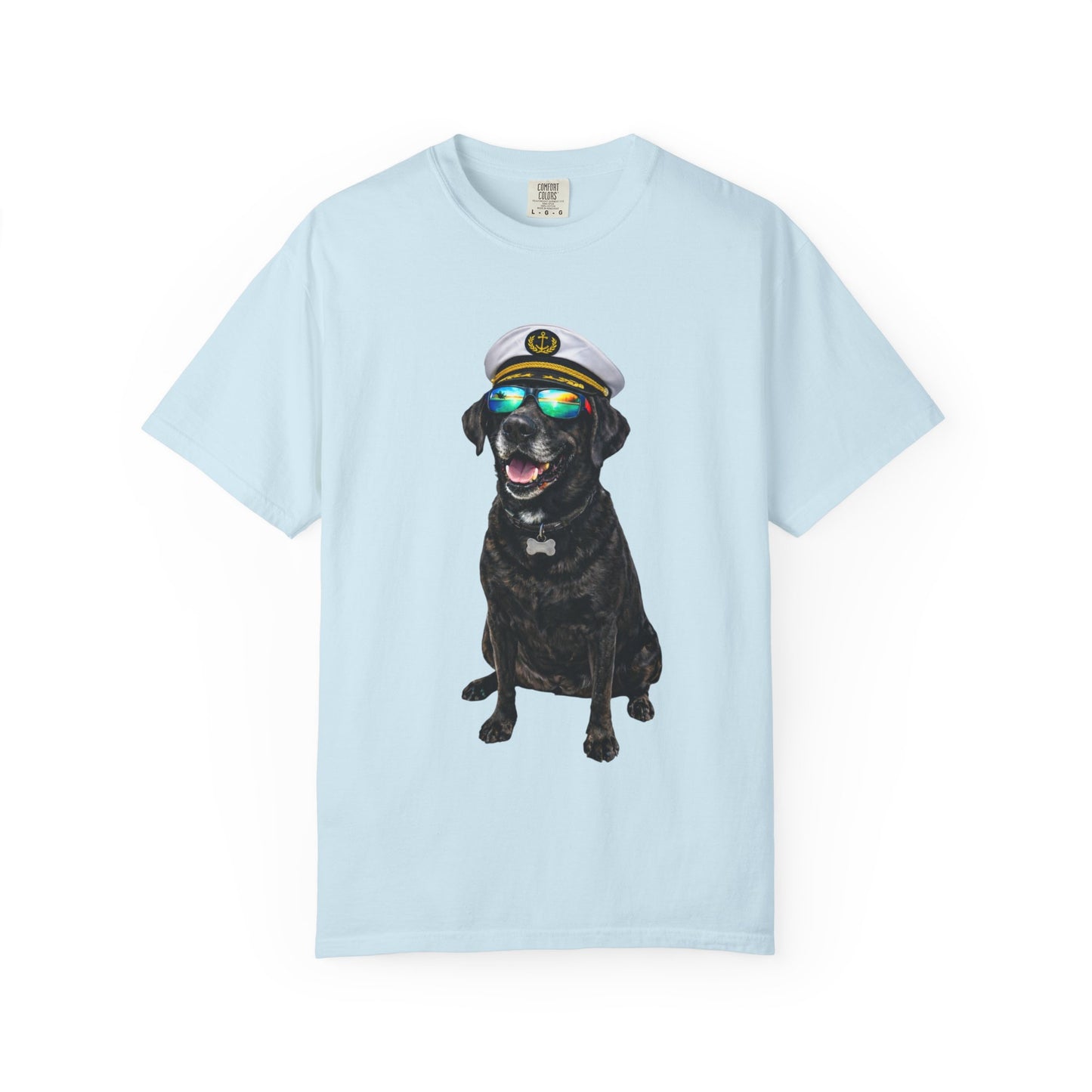 Captain Pup Graphic T-Shirt — Dog with Captain Hat & Sunglasses