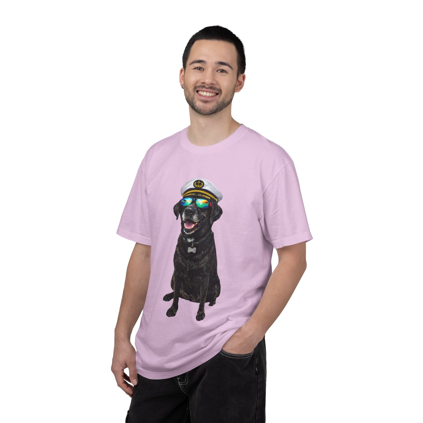 Captain Pup Graphic T-Shirt — Dog with Captain Hat & Sunglasses