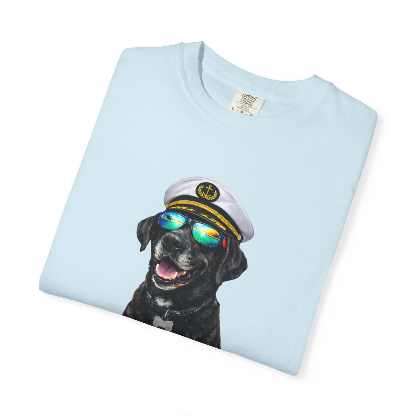 Captain Pup Graphic T-Shirt — Dog with Captain Hat & Sunglasses