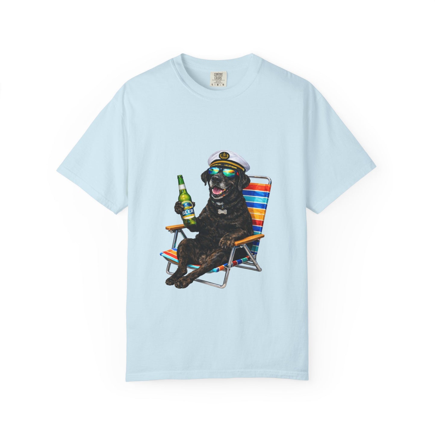 Captain Pup Beach Chair T-Shirt — Funny Dog Vacation Graphic Tee
