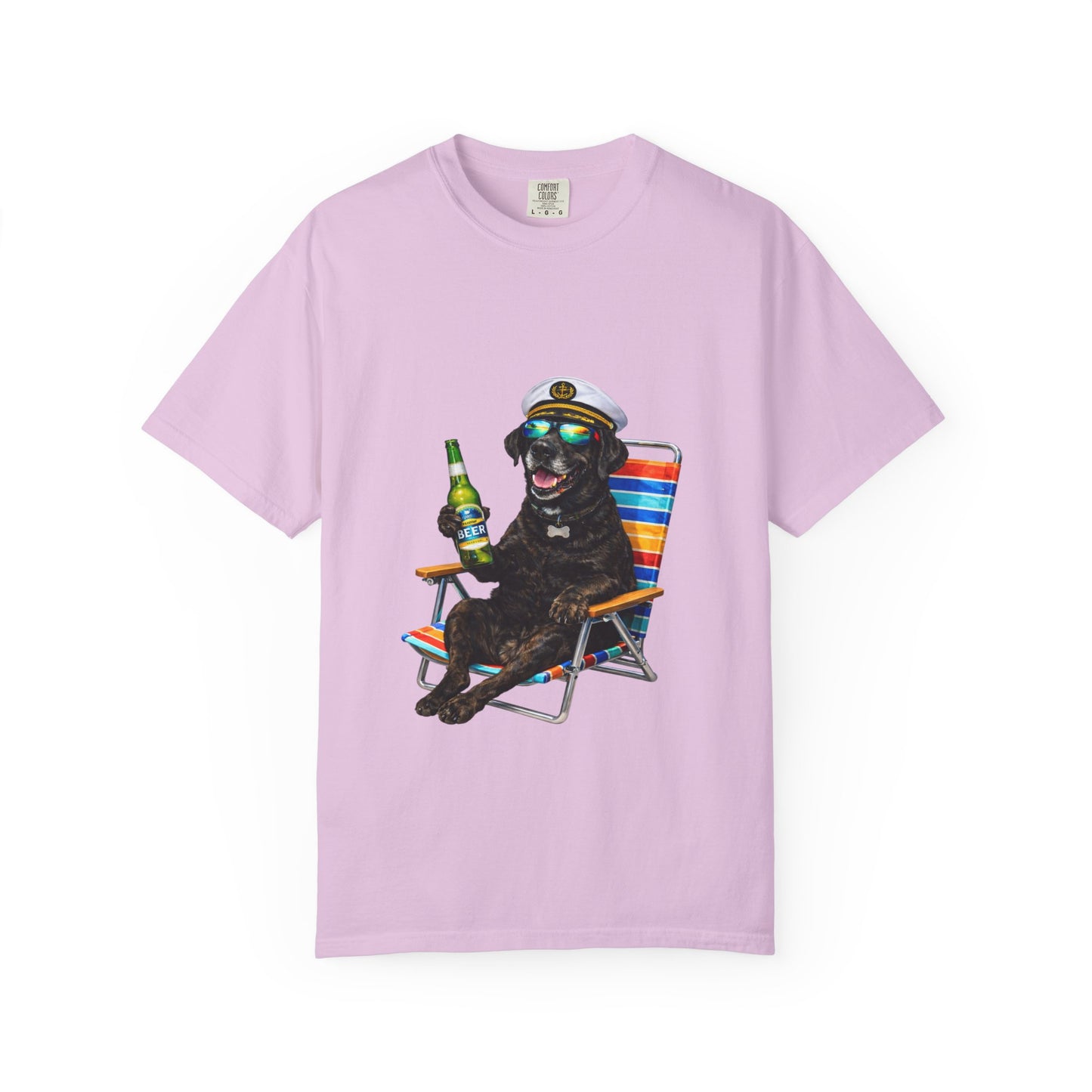 Captain Pup Beach Chair T-Shirt — Funny Dog Vacation Graphic Tee