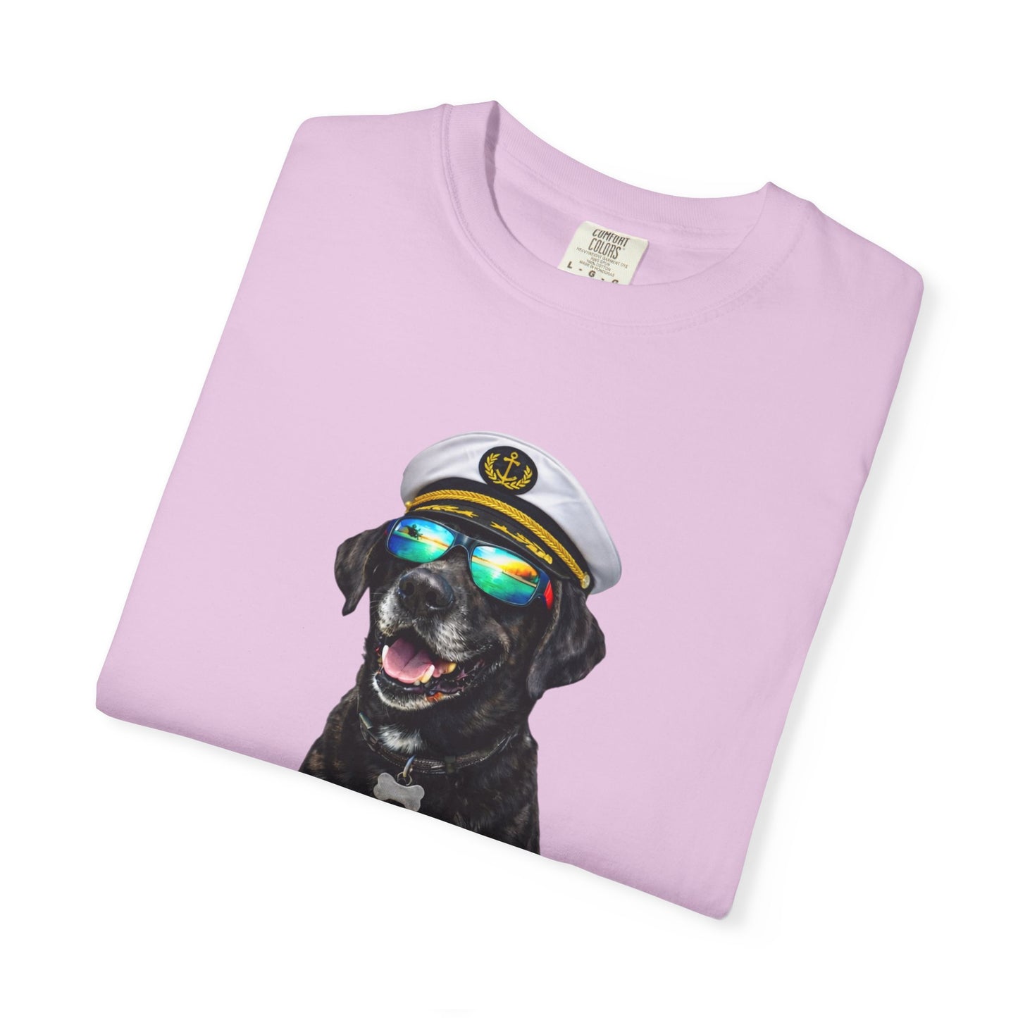 Captain Pup Graphic T-Shirt — Dog with Captain Hat & Sunglasses