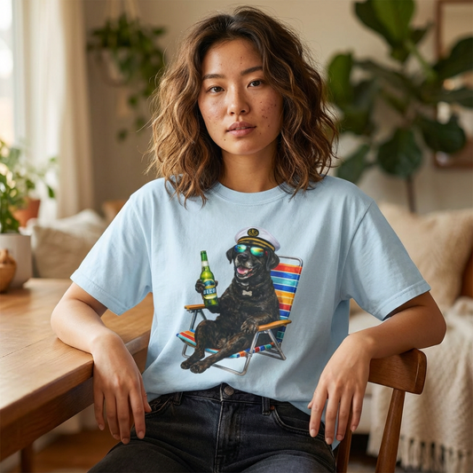 Captain Pup Beach Chair T-Shirt — Funny Dog Vacation Graphic Tee