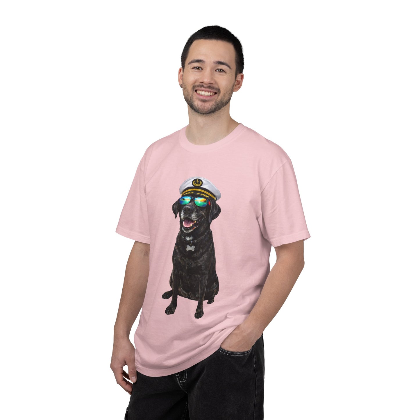 Captain Pup Graphic T-Shirt — Dog with Captain Hat & Sunglasses