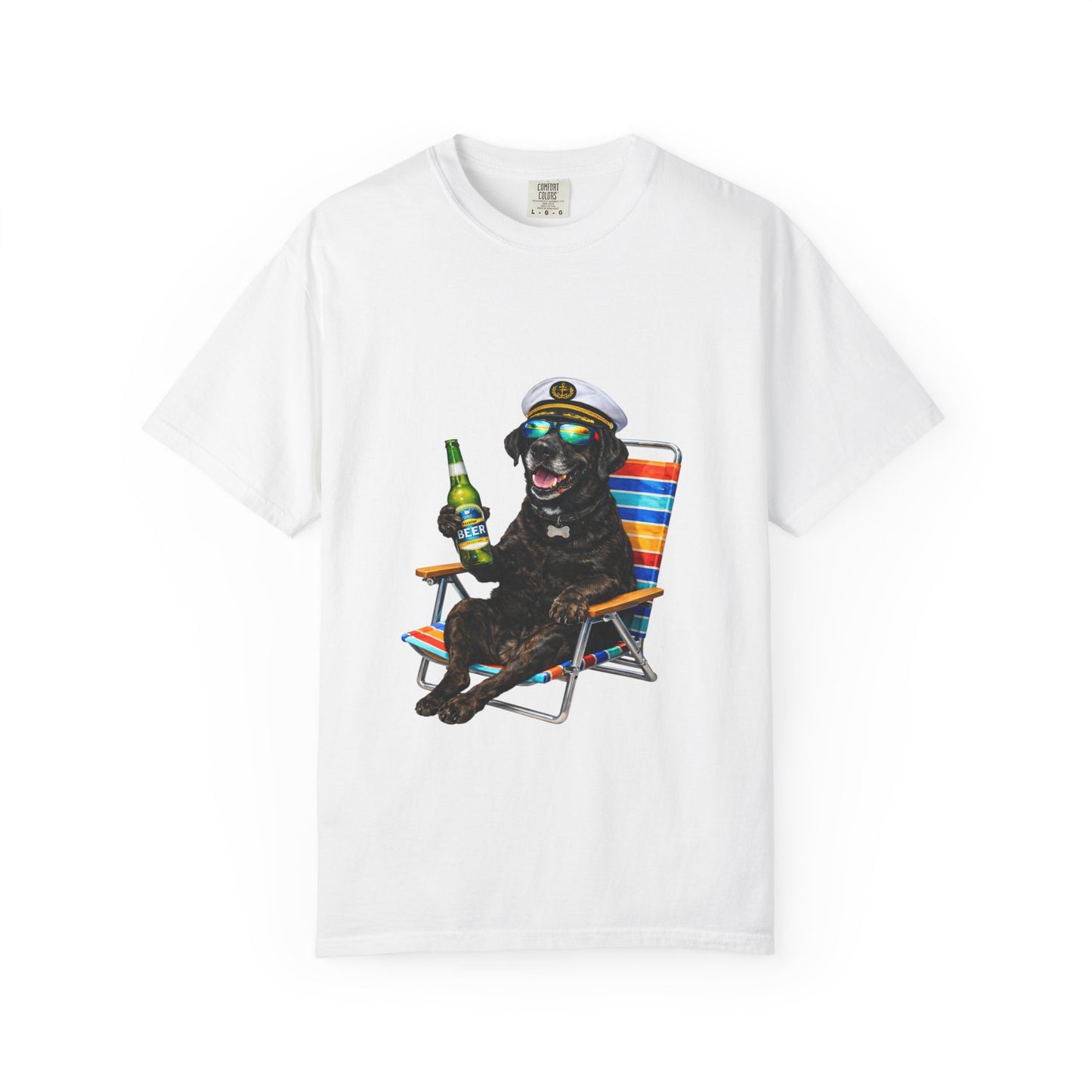 Captain Pup Beach Chair T-Shirt — Funny Dog Vacation Graphic Tee