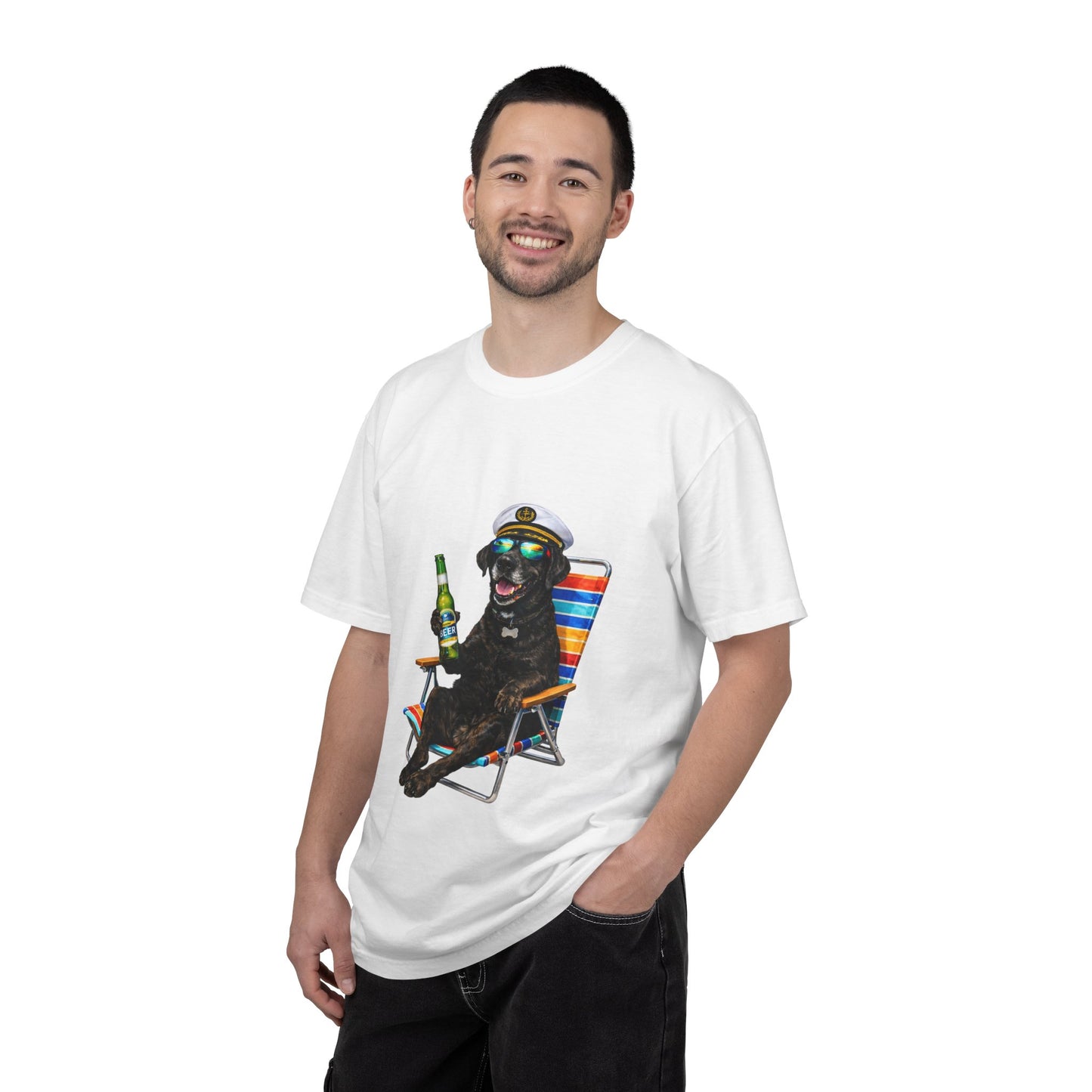 Captain Pup Beach Chair T-Shirt — Funny Dog Vacation Graphic Tee