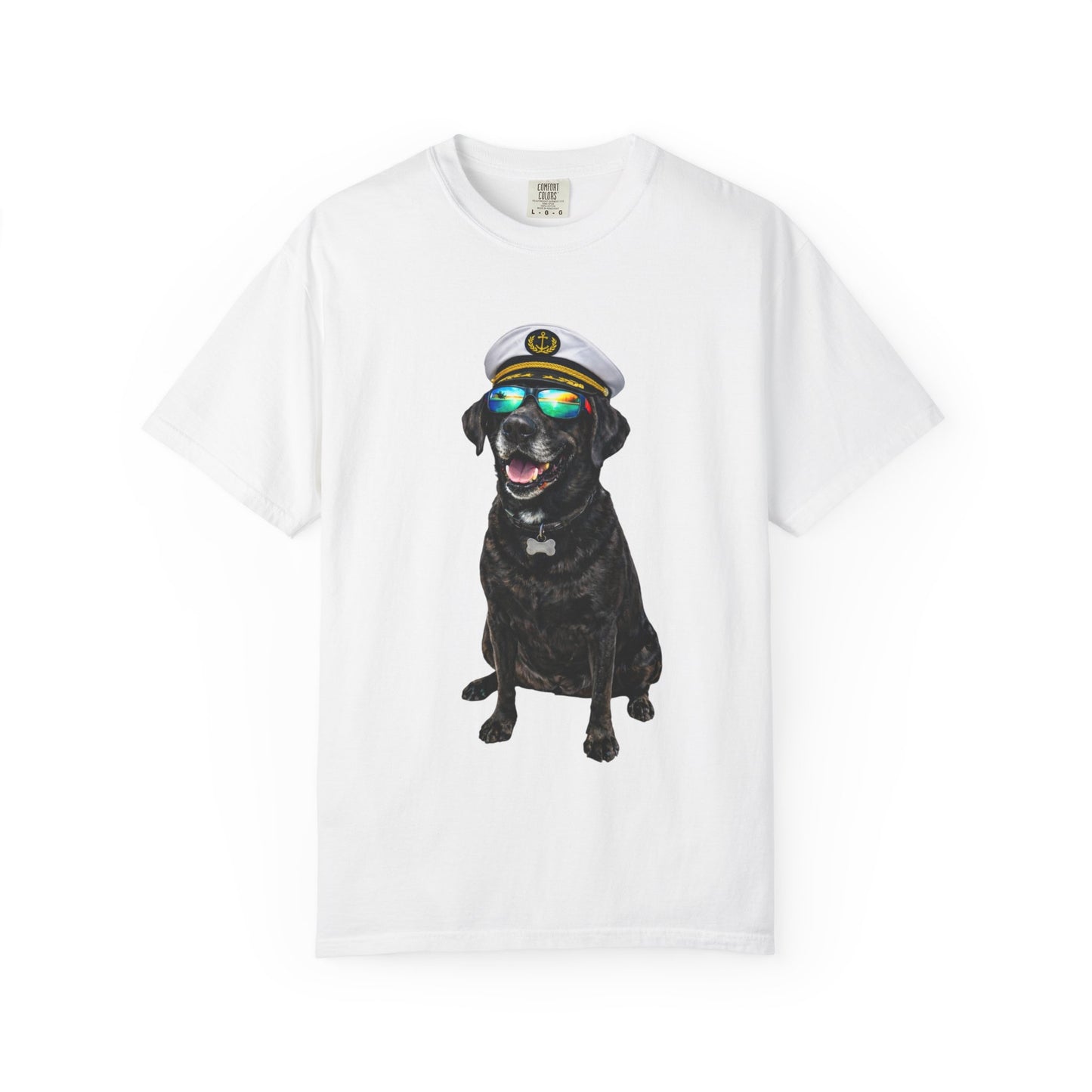 Captain Pup Graphic T-Shirt — Dog with Captain Hat & Sunglasses