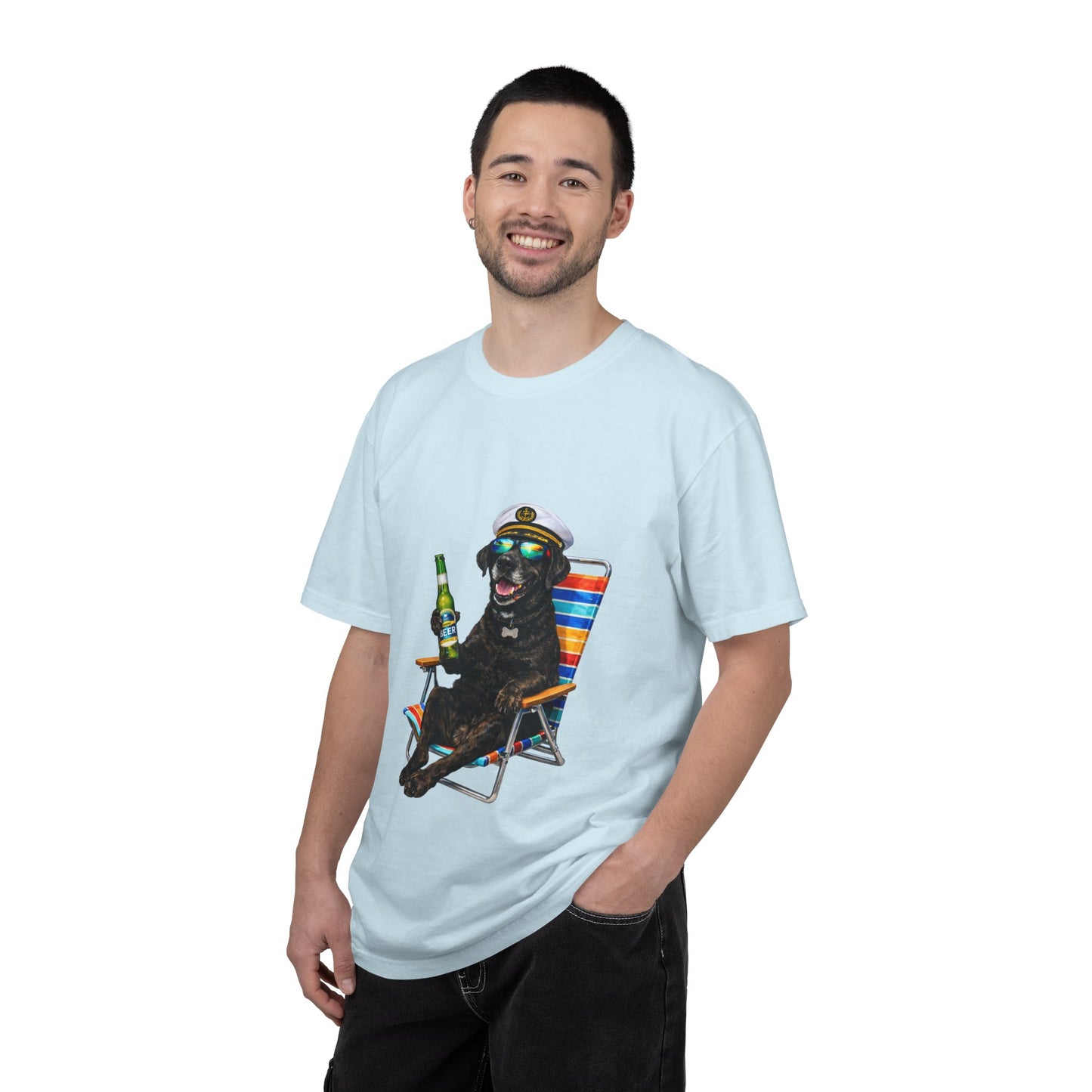 Captain Pup Beach Chair T-Shirt — Funny Dog Vacation Graphic Tee