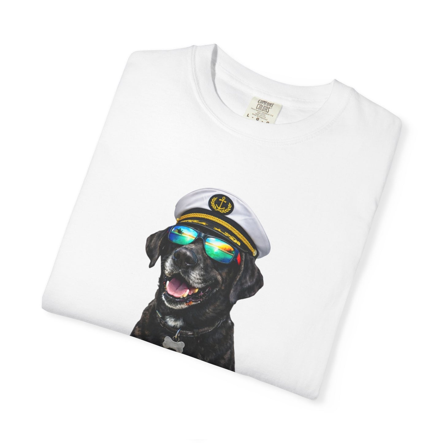 Captain Pup Graphic T-Shirt — Dog with Captain Hat & Sunglasses