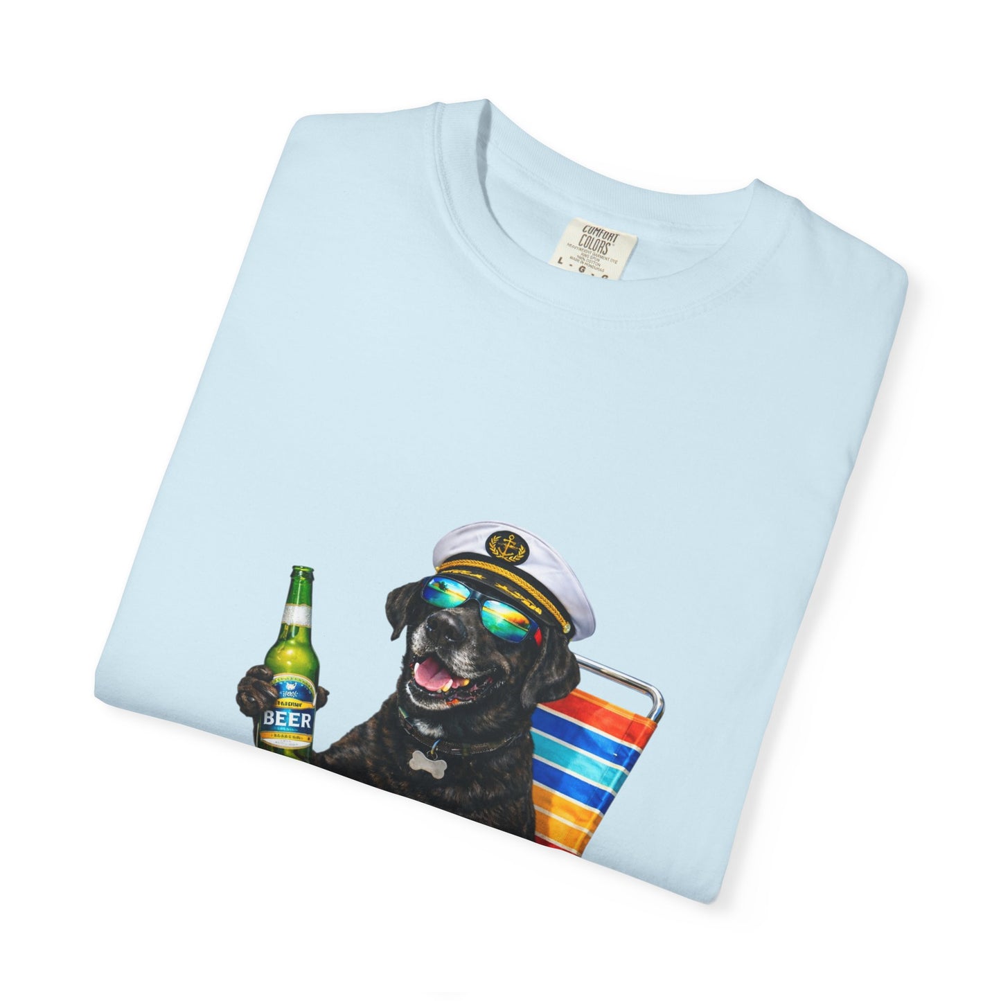 Captain Pup Beach Chair T-Shirt — Funny Dog Vacation Graphic Tee